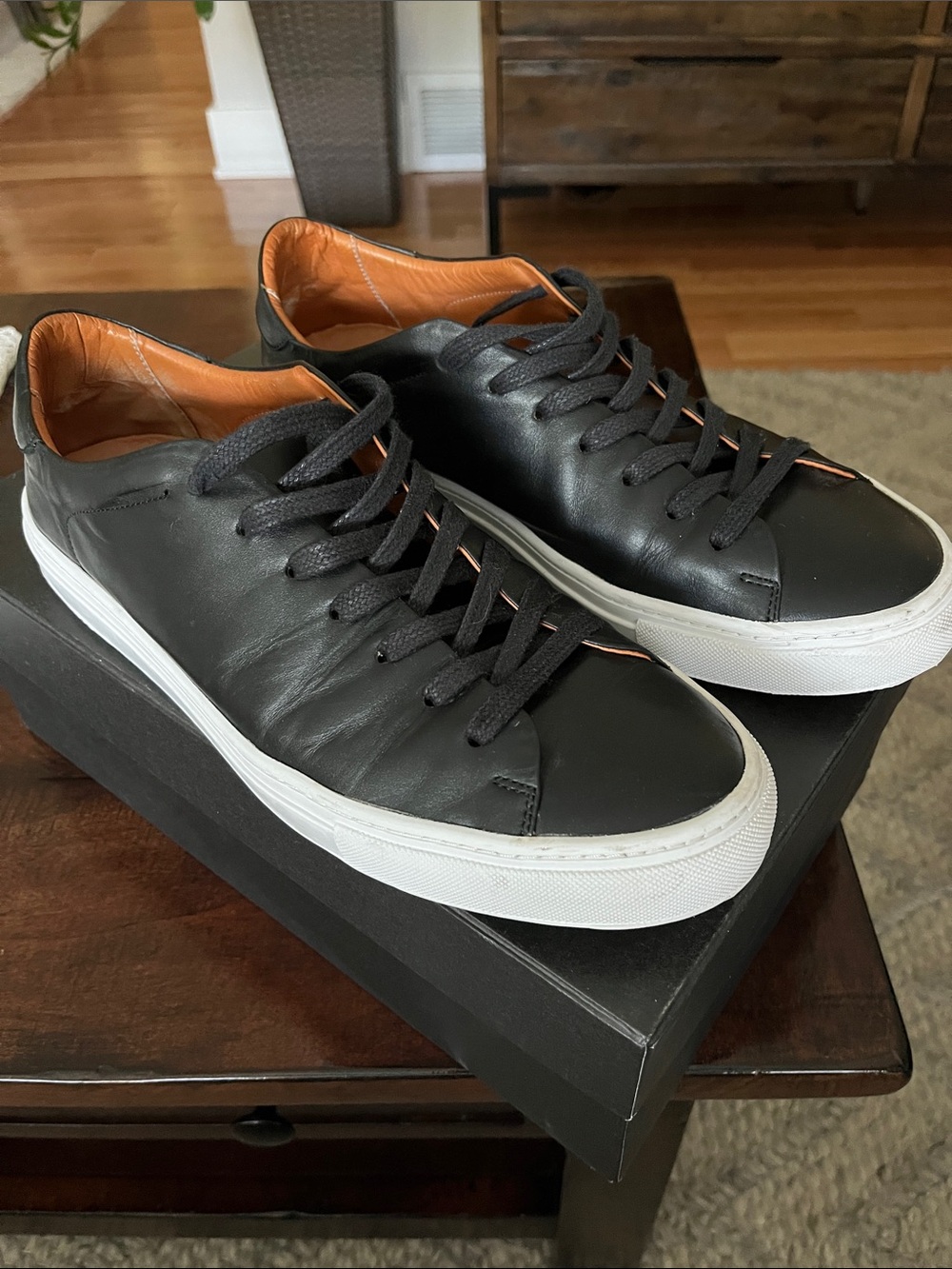 Beckett Simonon Black Leather Sneakers with Orange Liner and White Sole